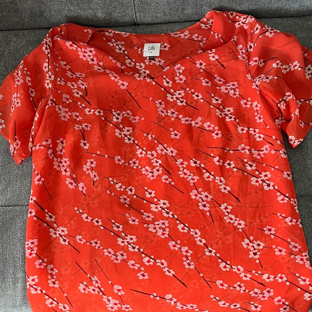 CAbi Red Cherry Blossom Women's Blouse